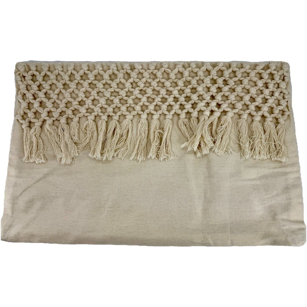 Hobby Lobby Throw Pillow Cover Tassel Cotton Muslin Beige Zip 21.5" X 14" NEW